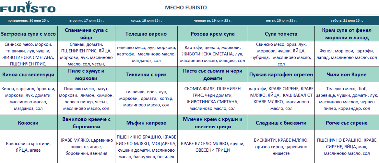 меню детска кухня с месо бургас