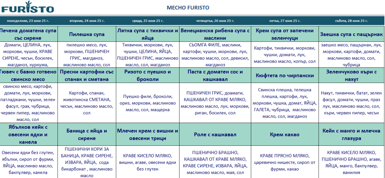 меню детска кухня с месо бургас