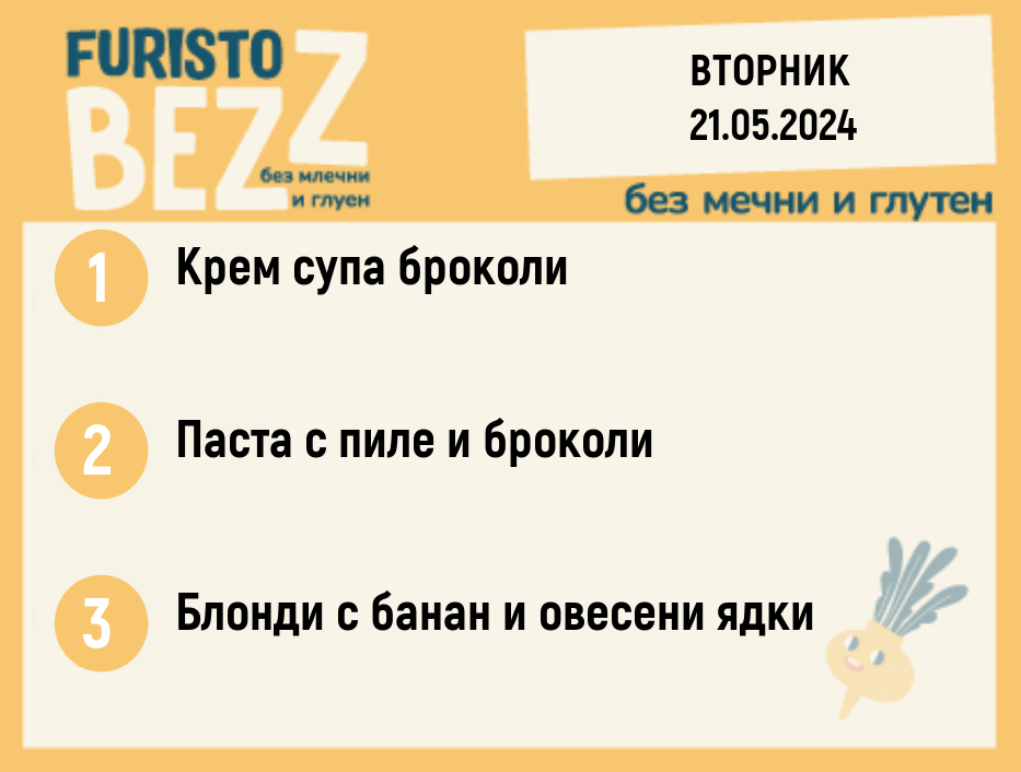 Меню без млечни и глутен  21.05 200гр.