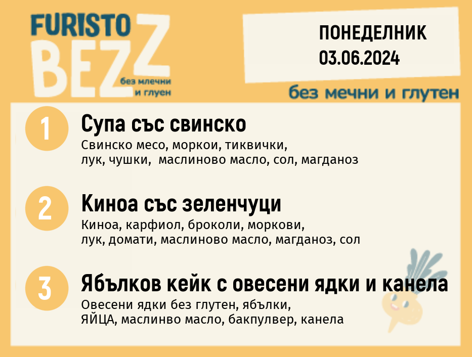 Меню без млечни и глутен  03.06 200гр.