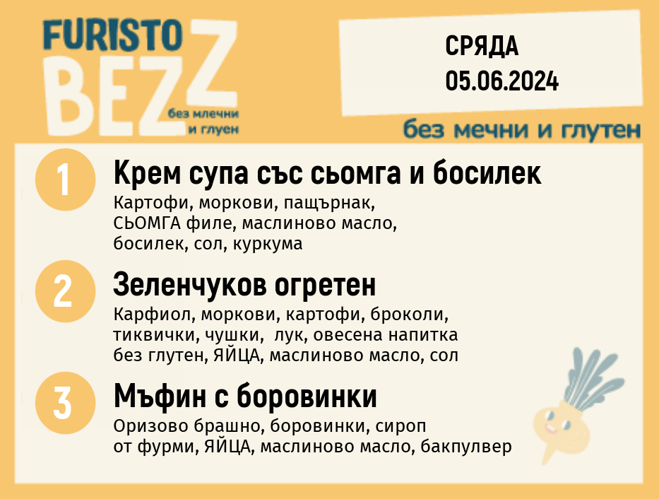 Меню без млечни и глутен  05.06 200гр.