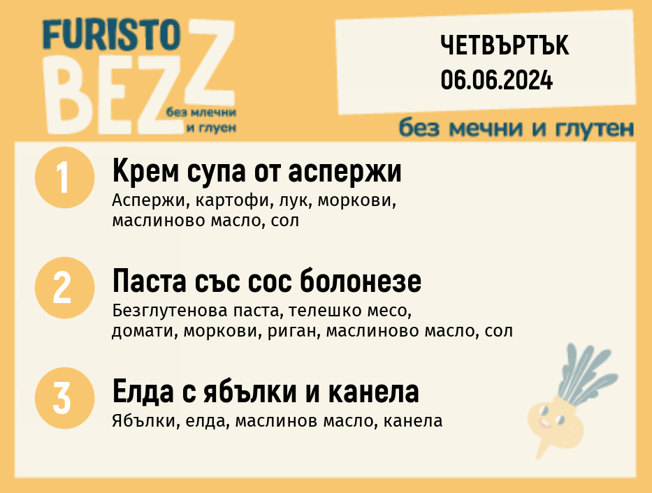 Меню без млечни и глутен  06.06 200гр.