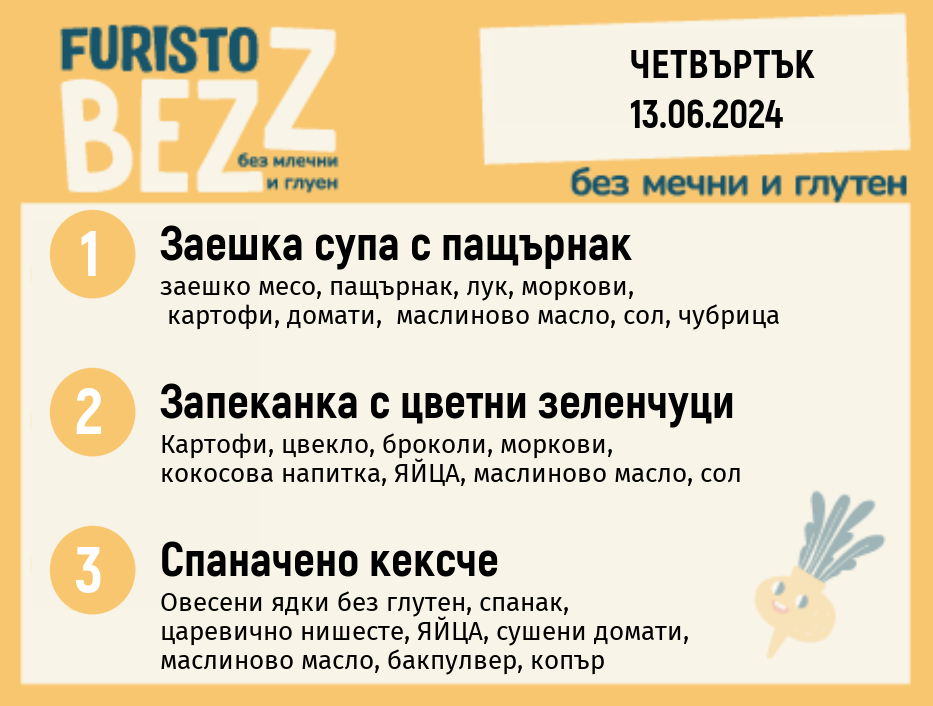 Меню без млечни и глутен  13.06 200гр. 