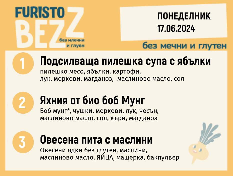 Меню без млечни и глутен  17.06 200гр. 
