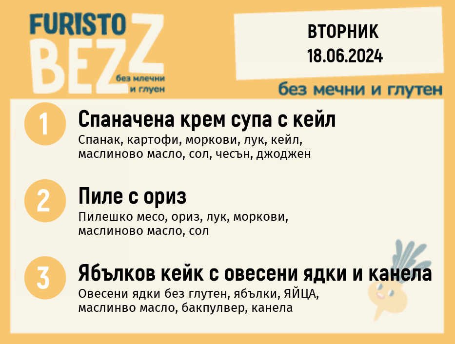 Меню без млечни и глутен  18.06 200гр. 