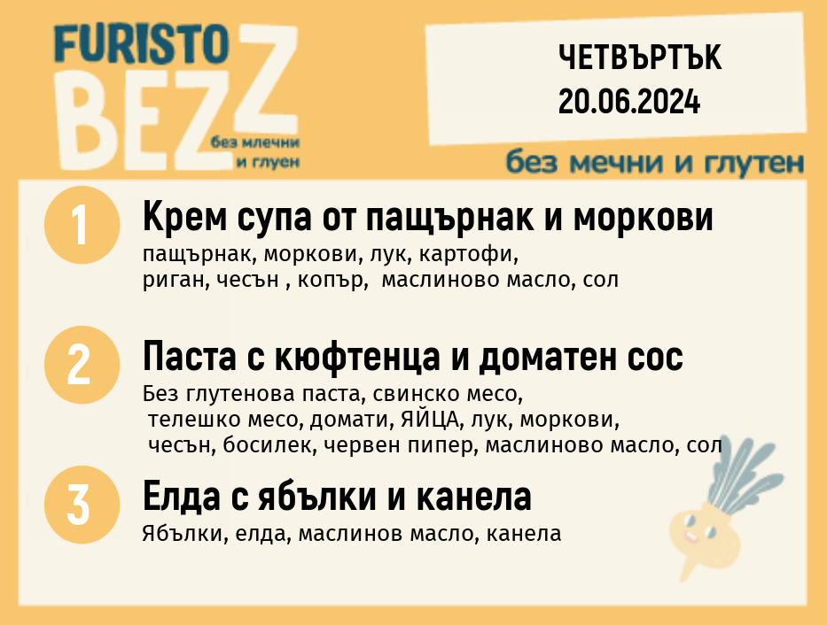 Меню без млечни и глутен  20.06 200гр.
