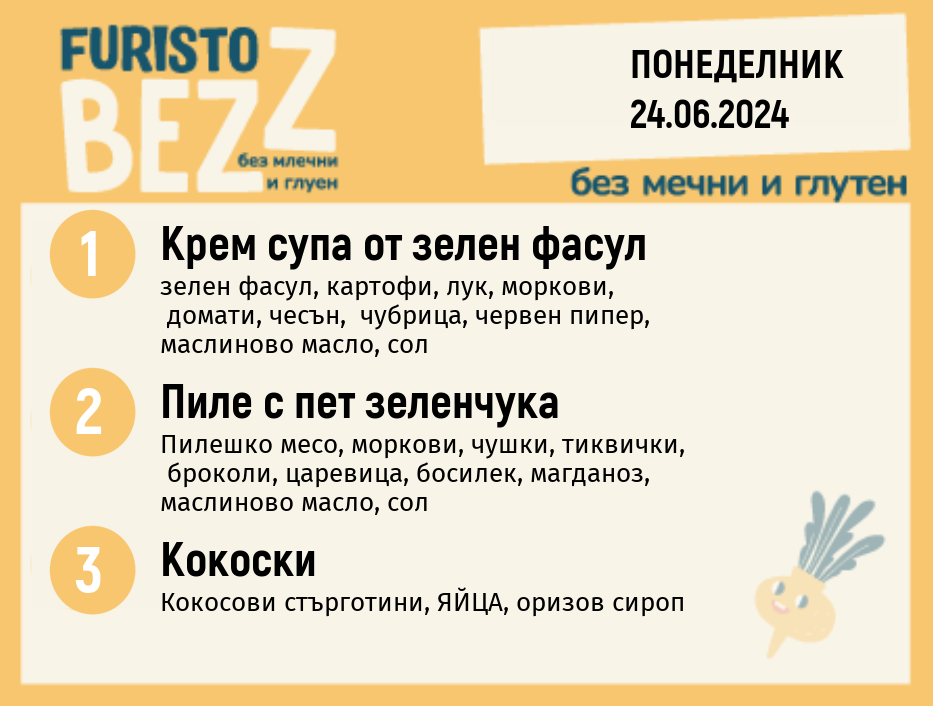 Меню без млечни и глутен  24.06 200гр. 