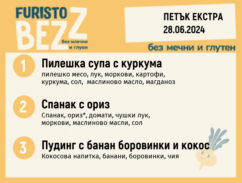 Меню без млечни и глутен  28.06 ЕКСТРА 200гр. 