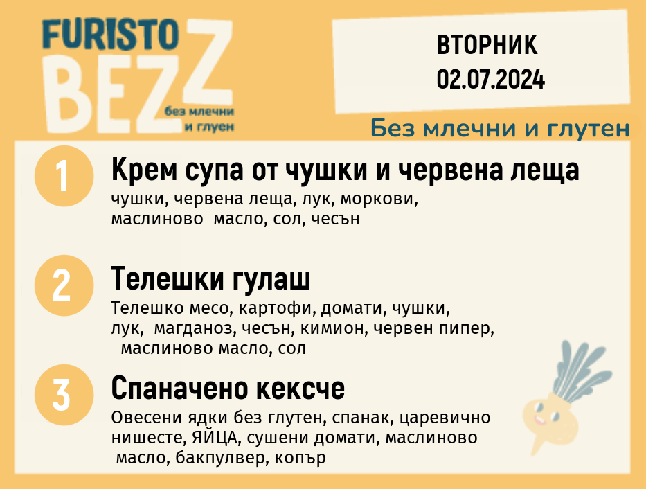 Меню без млечни и глутен  02.07 200гр.
