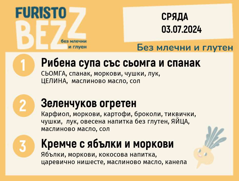 Меню без млечни и глутен  03.07 200гр.