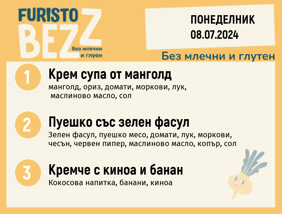 Меню без млечни и глутен  08.07 200гр.