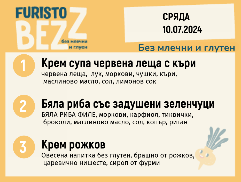 Меню без млечни и глутен  10.07 200гр. 