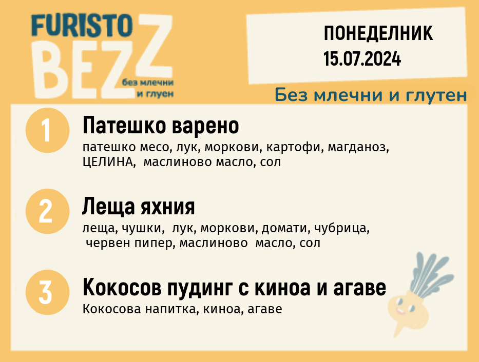 Меню без млечни и глутен  15.07 200гр. 