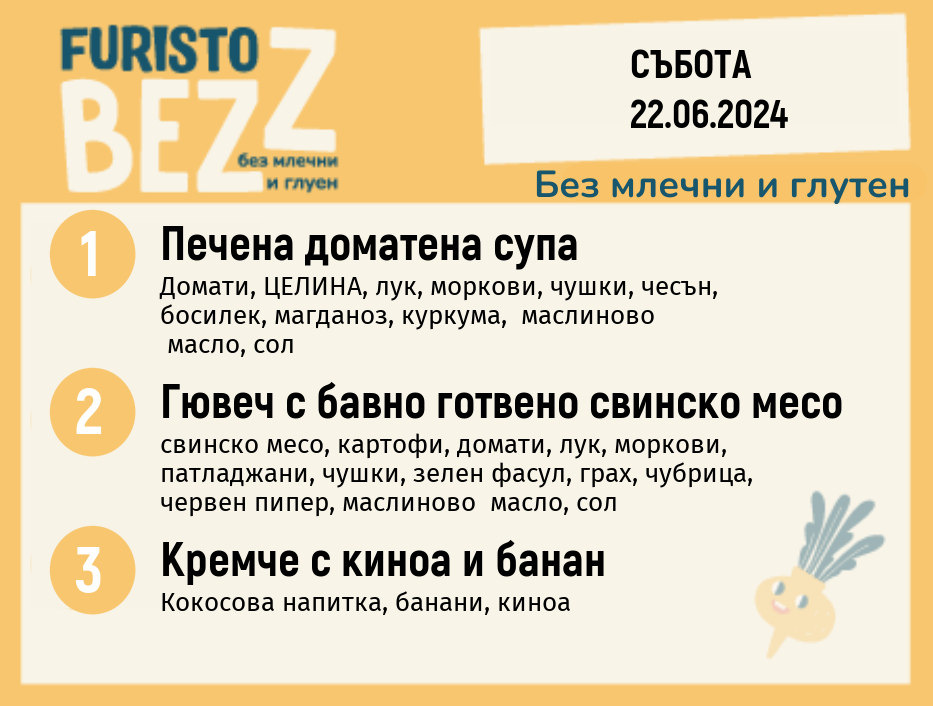 Меню без млечни и глутен  22.07 200гр.