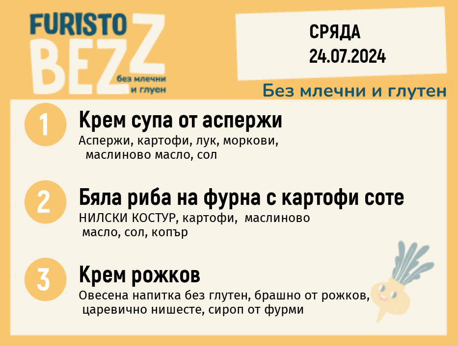 Меню без млечни и глутен  24.07 200гр. 
