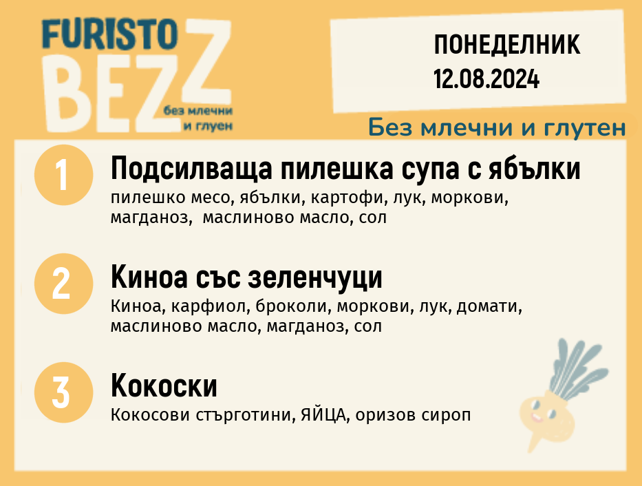 Меню без млечни и глутен  12.08 200гр.