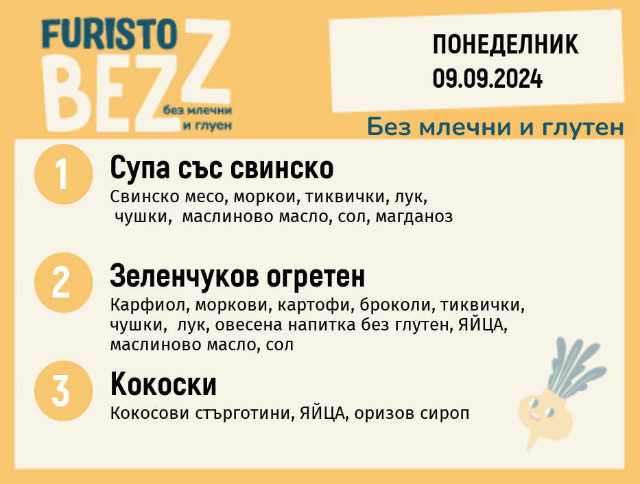 Меню без млечни и глутен  09.09 200гр.