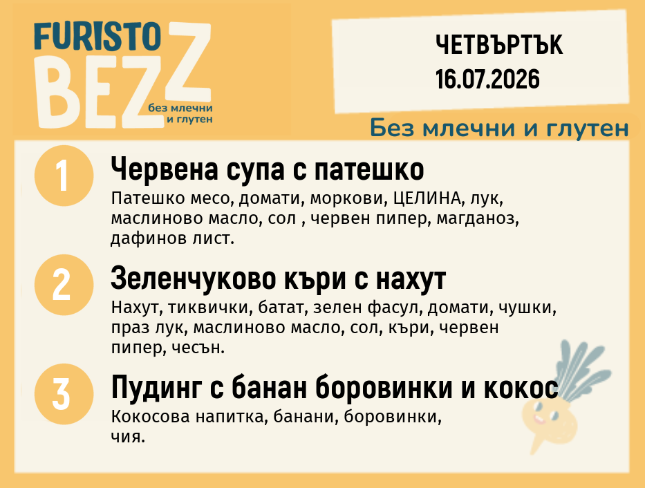 Меню без млечни и глутен 16.07 200гр.